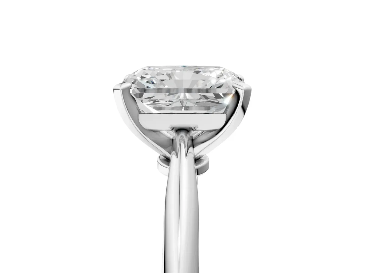 Radiant Cut Diamond Solitaire Engagement Ring with Classic Band and Four-Prong Setting Silver