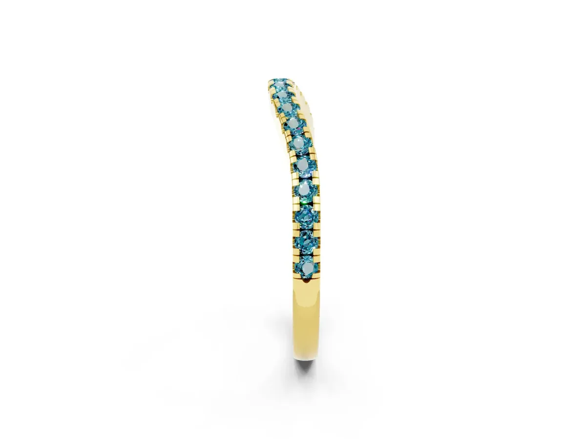 Round Blue Topaz Pavé Half Eternity Band with Shared Prong Setting Yellow gold