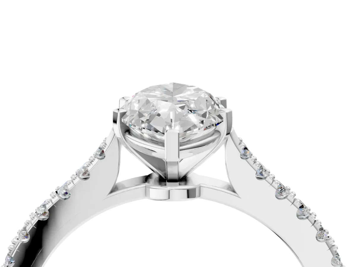 Marquise Cut Cut Solitaire Diamond Engagement Ring with Pave Band and Four-Prong Setting Silver