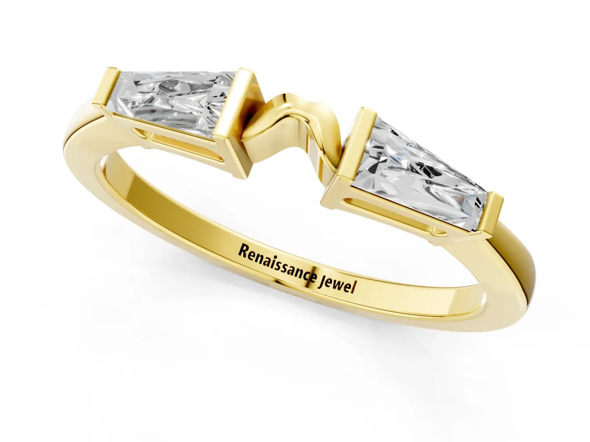 Baguette Diamond Open Band with Bar Prong Setting Yellow gold