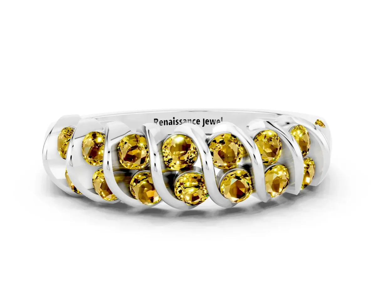 Channel Set Round Yellow Sapphire Multi-Row Band Platinum