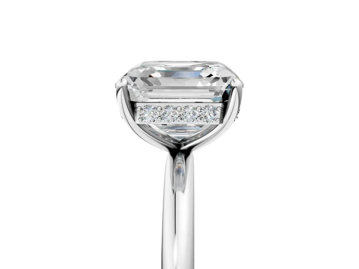 Asscher Cut Solitaire Diamond Ring with a Classic Band and Four-Prong Setting Platinum