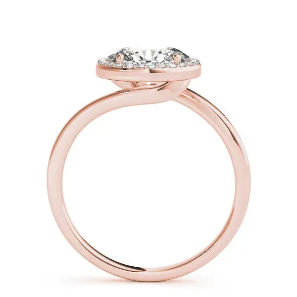 Oval Cut Diamond Bezel Halo Ring with Plain Band Rose gold