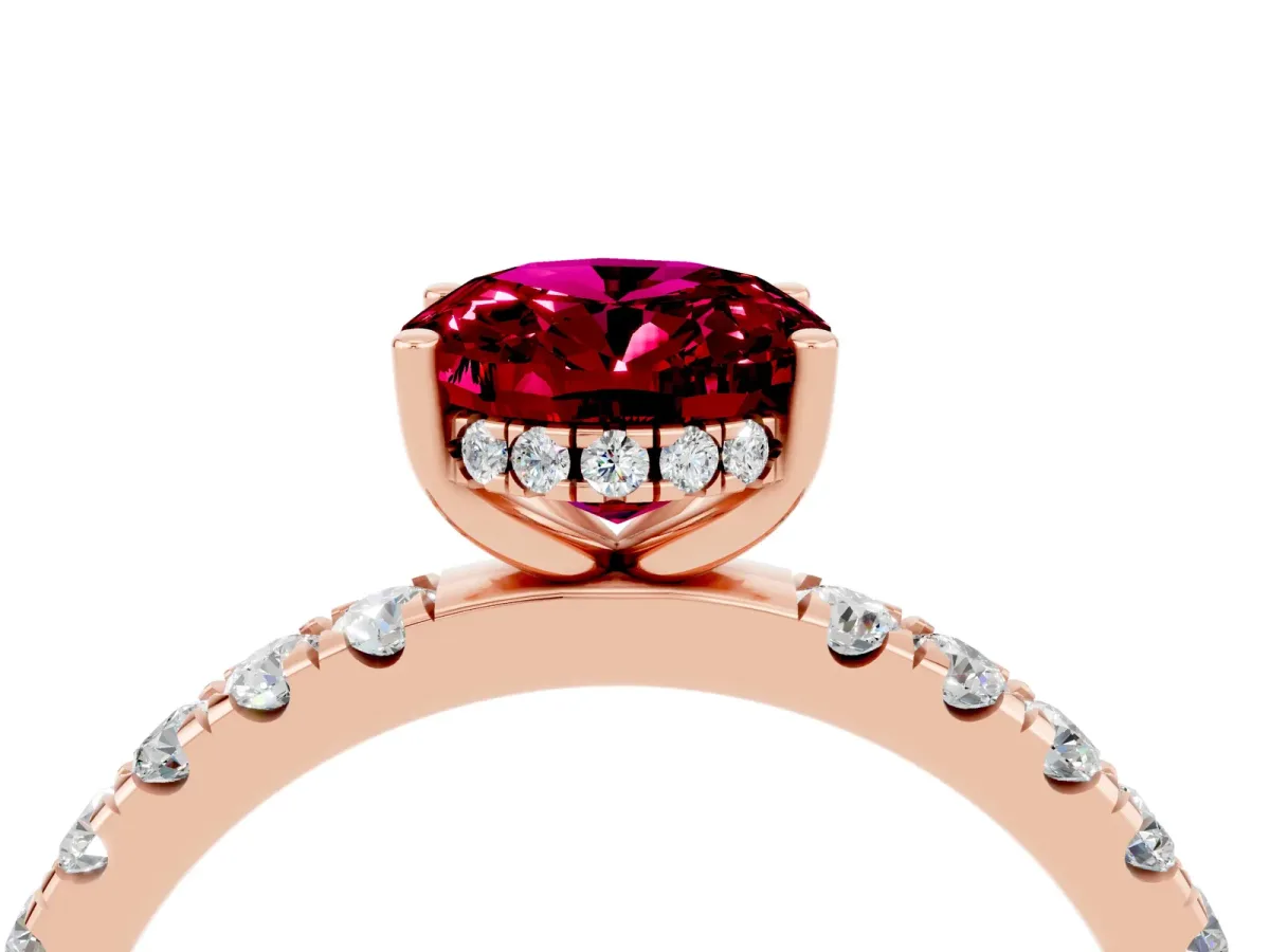 Oval Cut Garnet Pave Band Solitaire Ring with Round and Prong Setting Rose gold