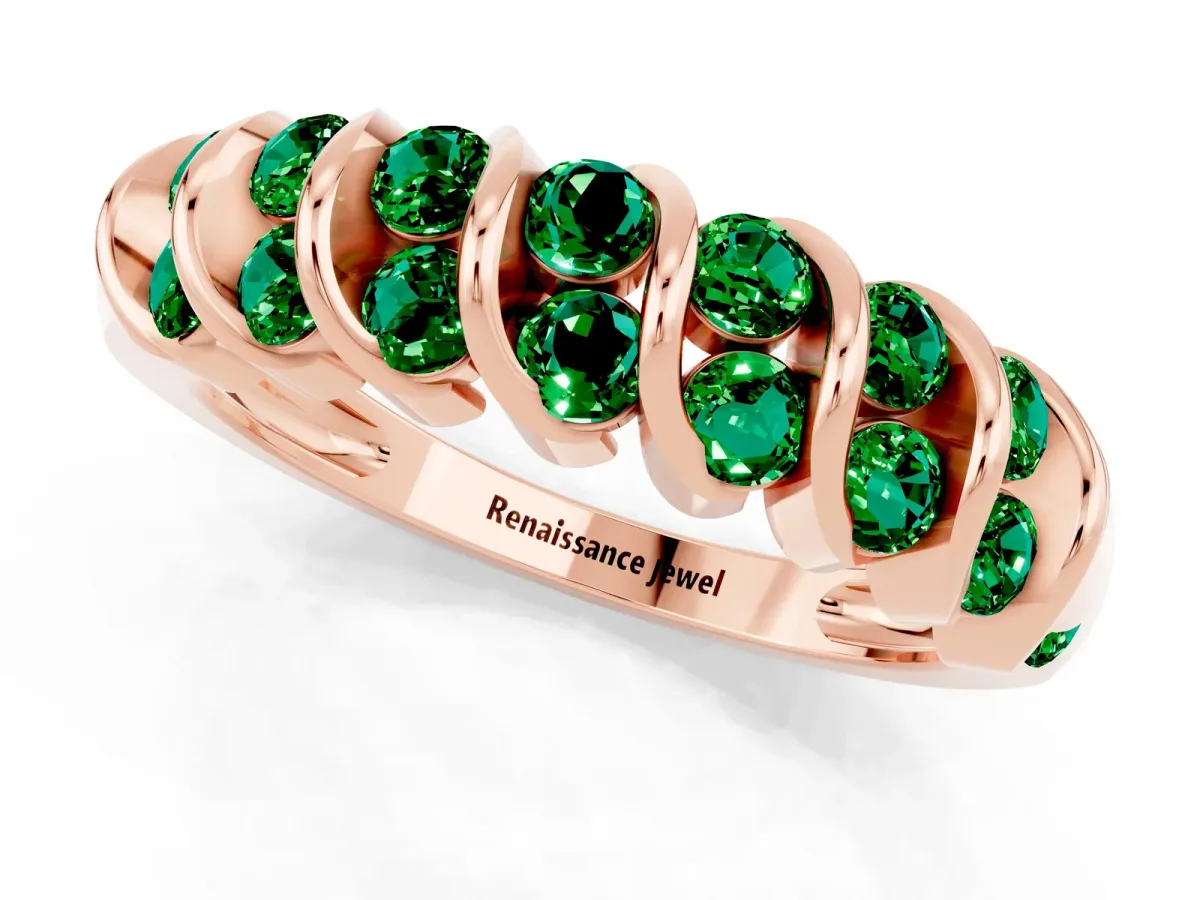 Channel Set Round Emerald Multi-Row Band Rose gold