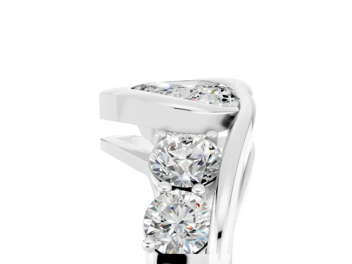 Bezel Set Heart Cut Moissanite Bypass Ring with Round Accents Silver