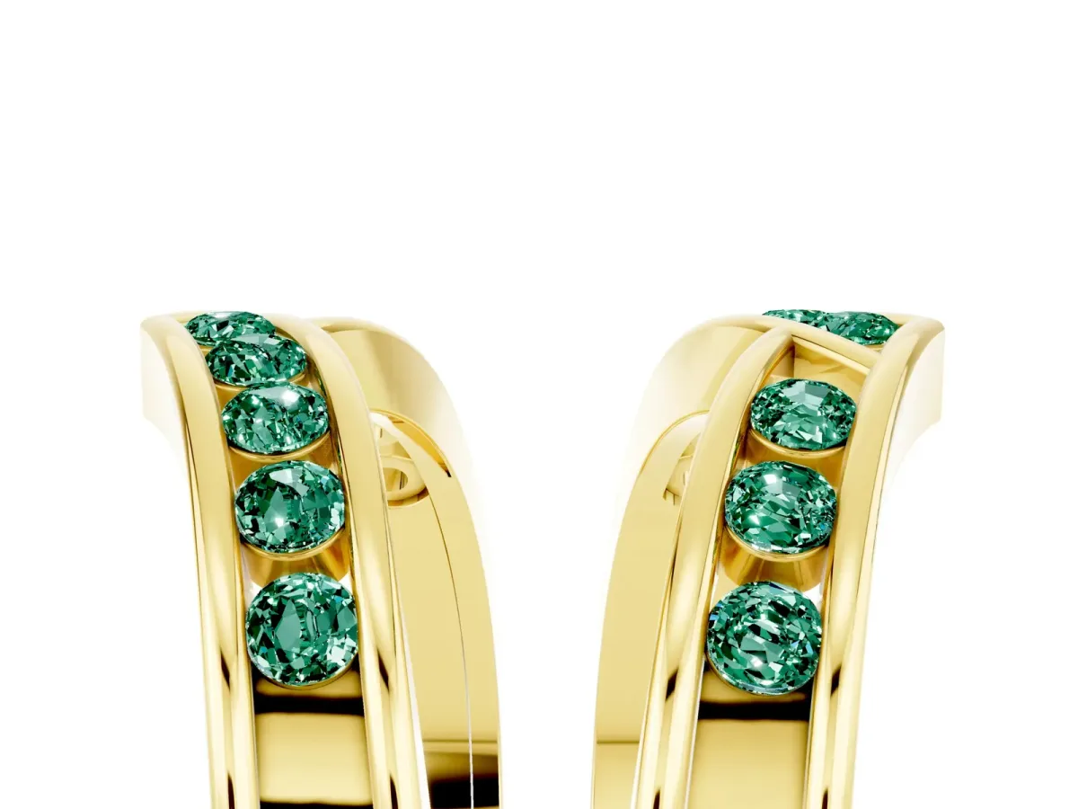 Round Green Sapphire Channel-Set Chevron Band Yellow gold