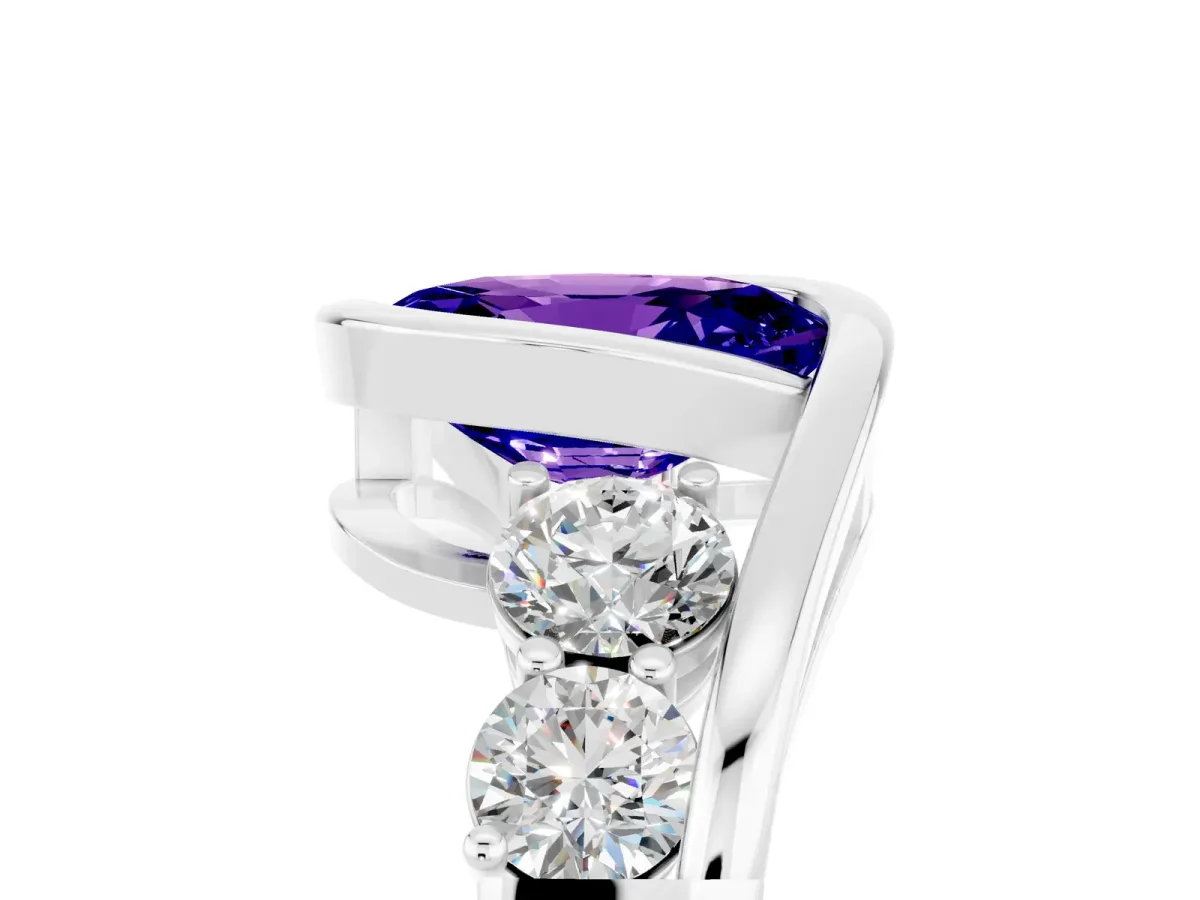 Bezel Set Oval Cut Tanzanite Bypass Ring with Round Accents Silver