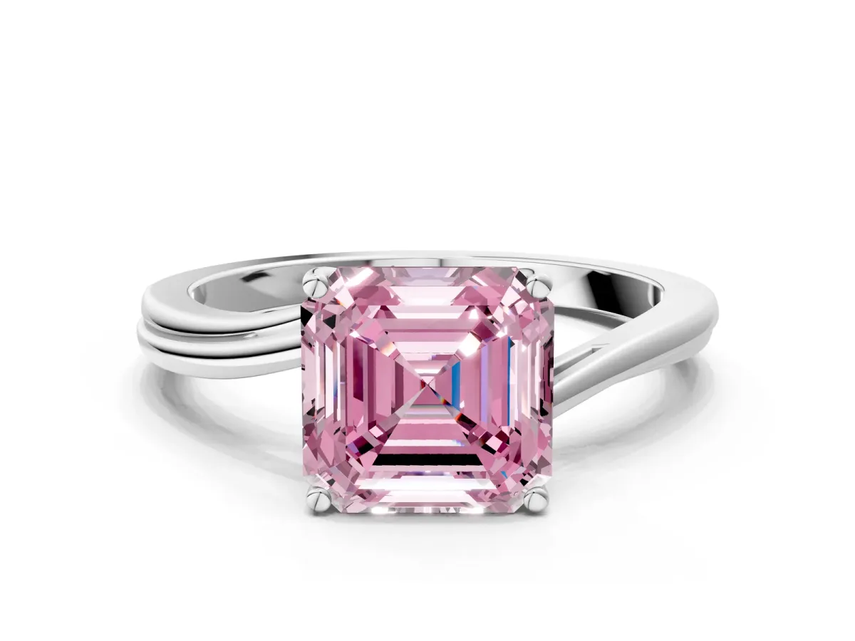 Fancy Pink Asscher Cut Cut Solitaire Twist Band Ring with Four-Prong Setting Platinum