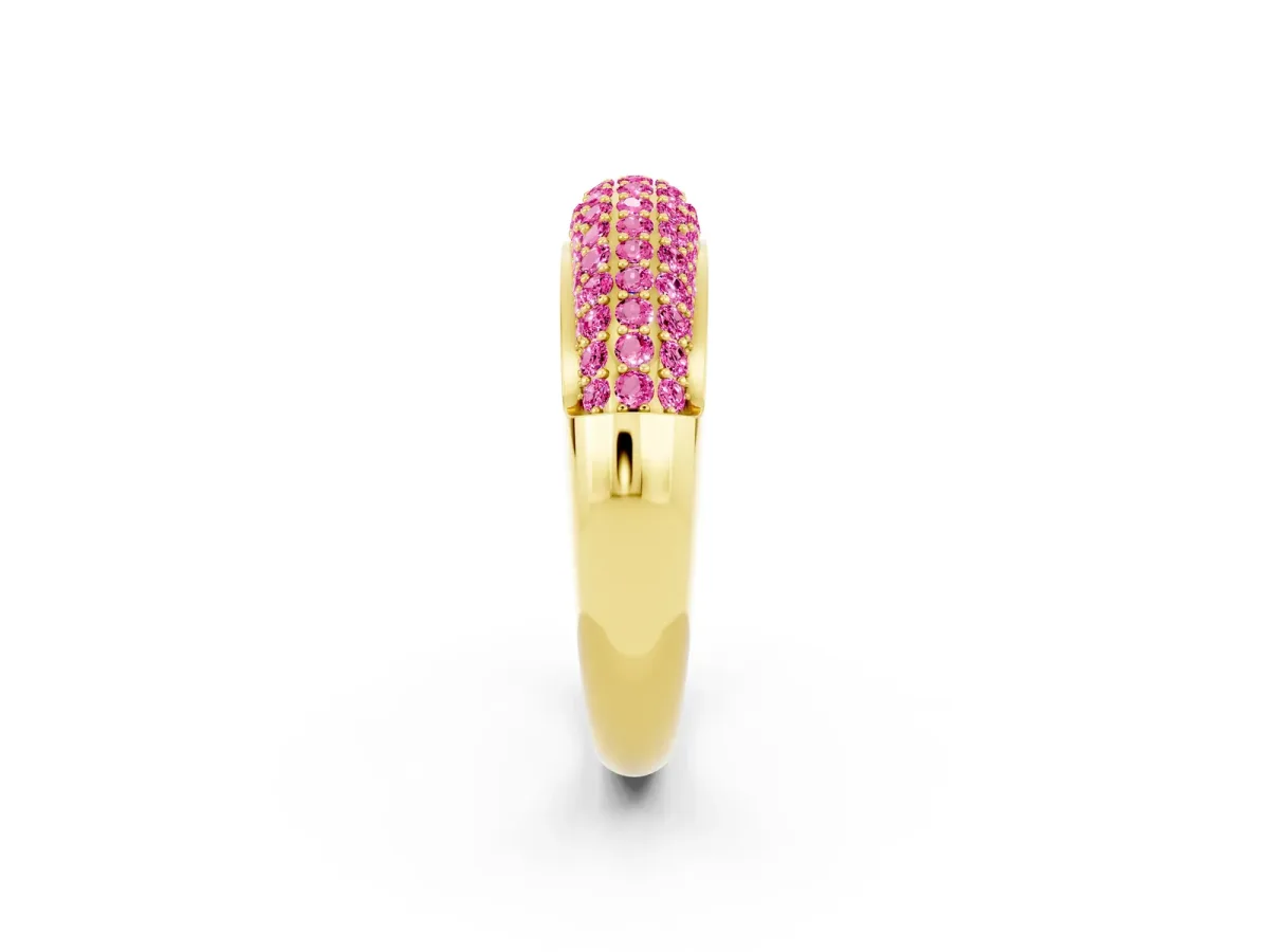 Three-Row Pavé Round Pink Sapphire Dome Band Yellow gold