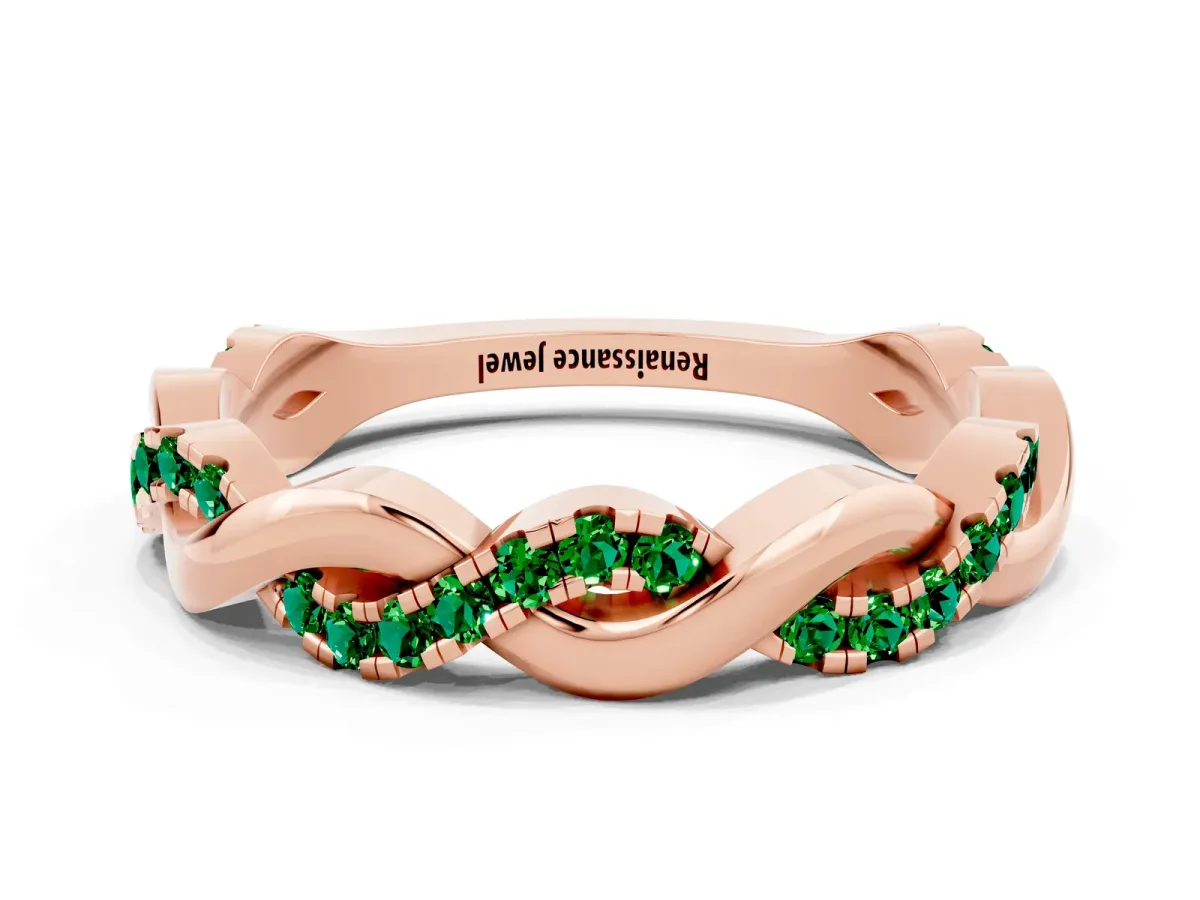 Pavé Round Emerald Twist Eternity Band with Shared Prong Setting Rose gold