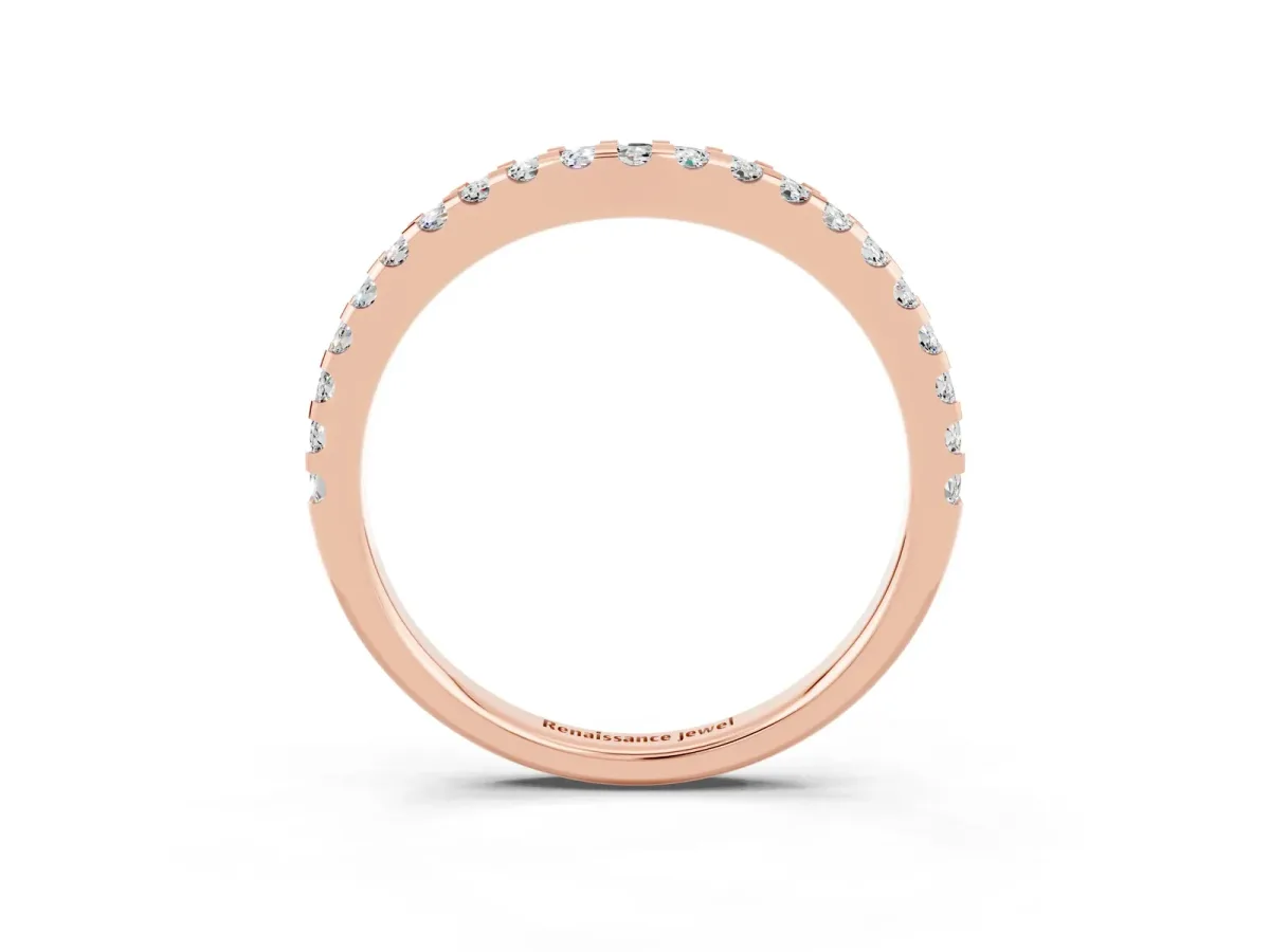 Round Moissanite Pavé Curved Wedding Band Rose gold