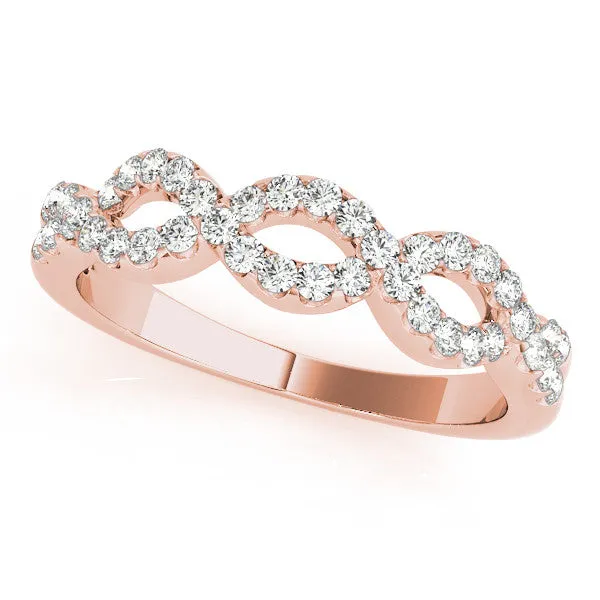 Infinity Diamond Pavé Round Stone Twist Band with Prong Setting Rose gold