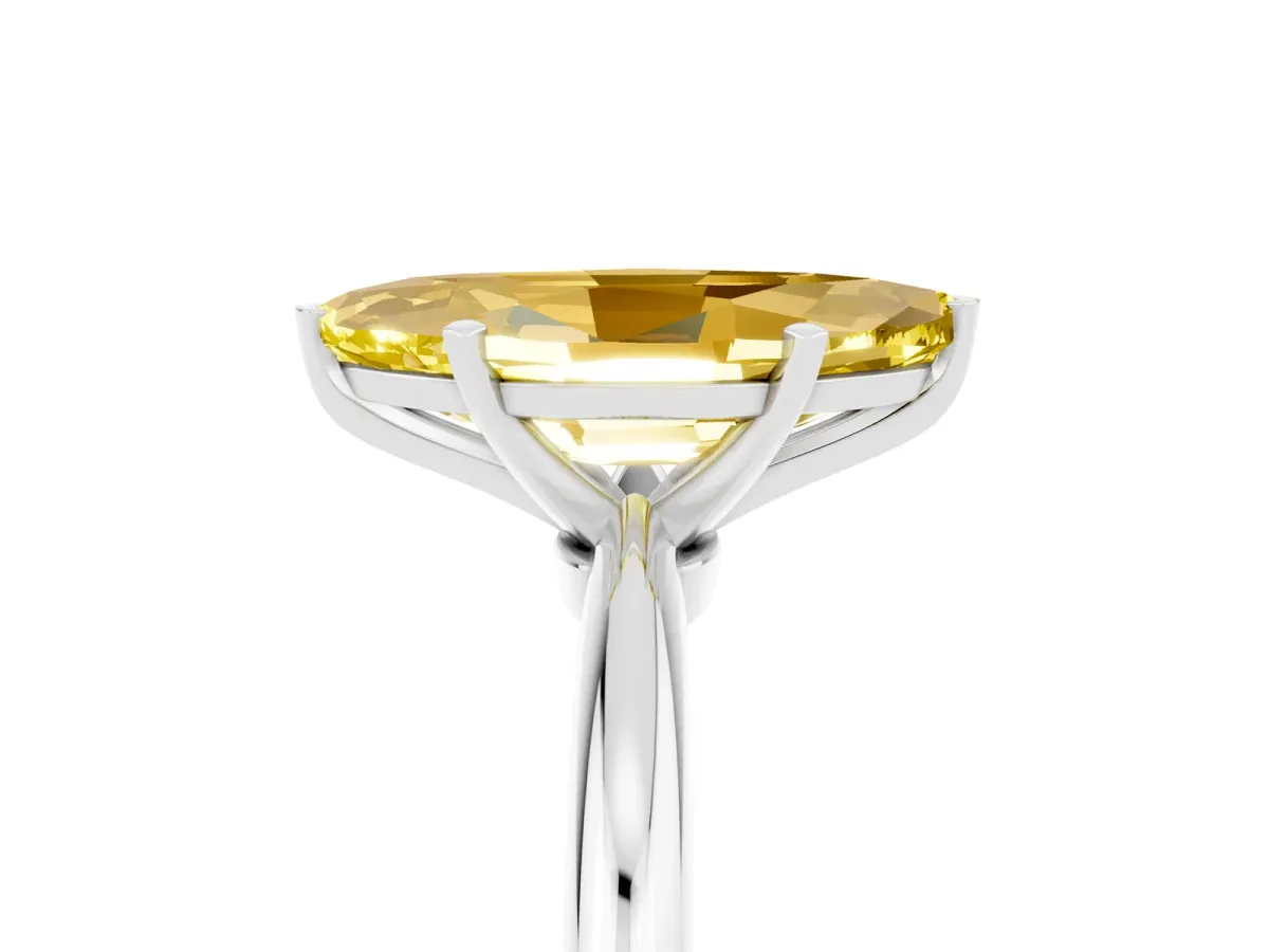 Marquise Cut Yellow Sapphire Solitaire Ring with Six-Prong Setting and Classic Band Silver