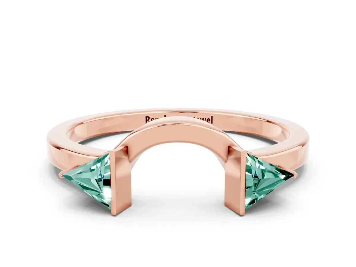 Trillion Green Sapphire Open Band Ring with Bezel Setting Rose gold