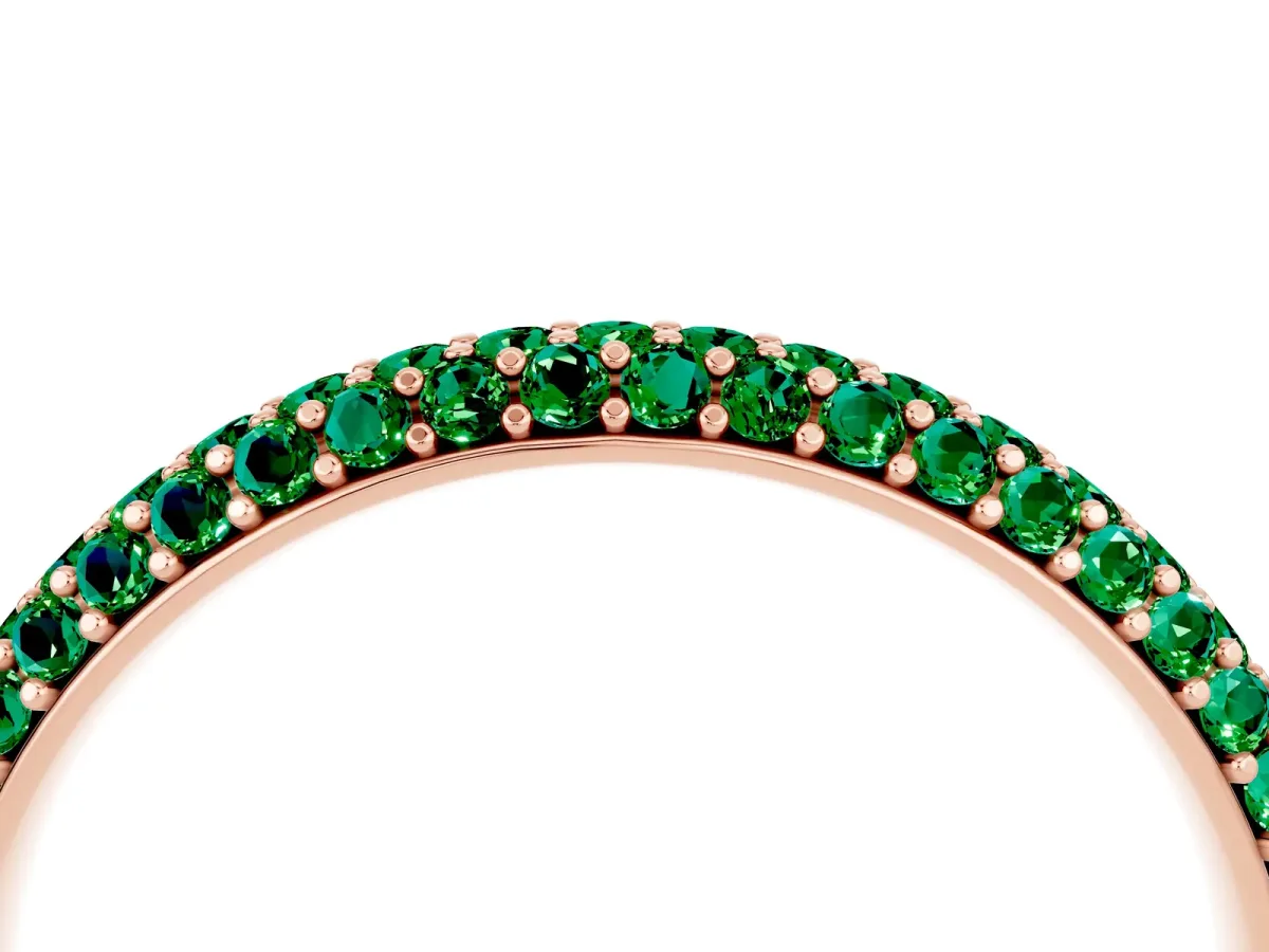 Round Emerald Pavé Eternity Band with Shared Prong Setting Rose gold