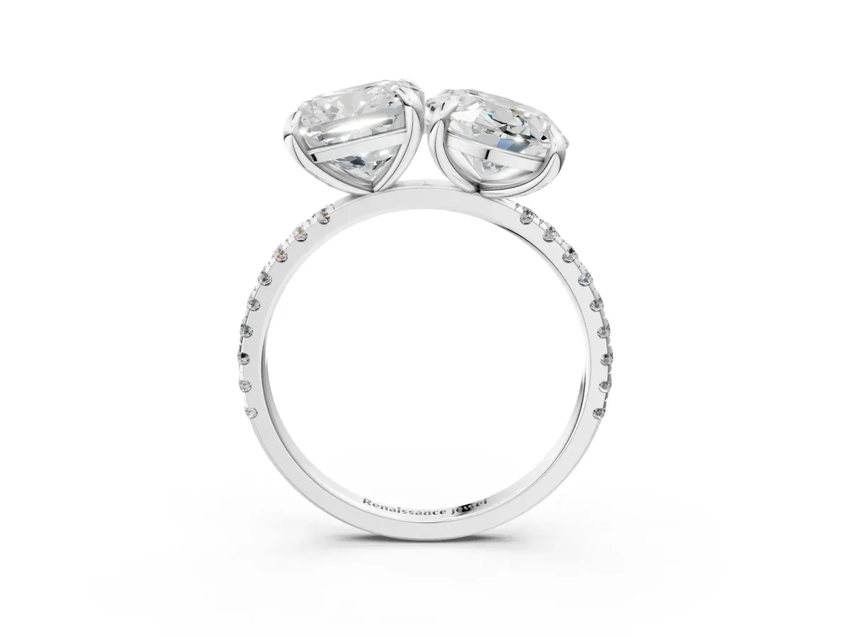 Oval and Cushion Toi Moi Ring with Prong Setting and Pave Band Silver