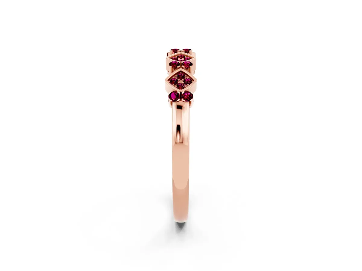 Pavé Cushion Garnet Cluster Eternity Band with Prong Setting Rose gold