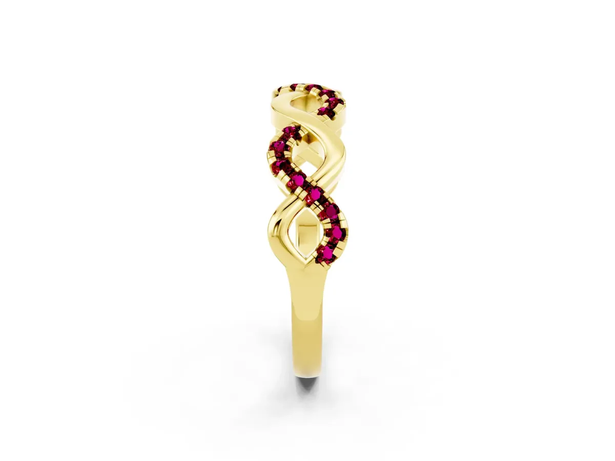 Twist Infinity Round Garnet Band with Pavé Setting Yellow gold