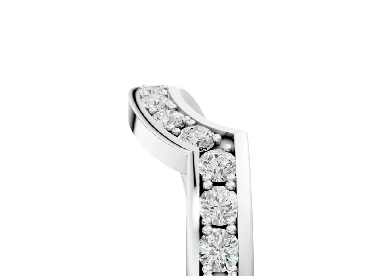 Pavé Round Diamond Curved Wedding Band with Channel Setting Silver