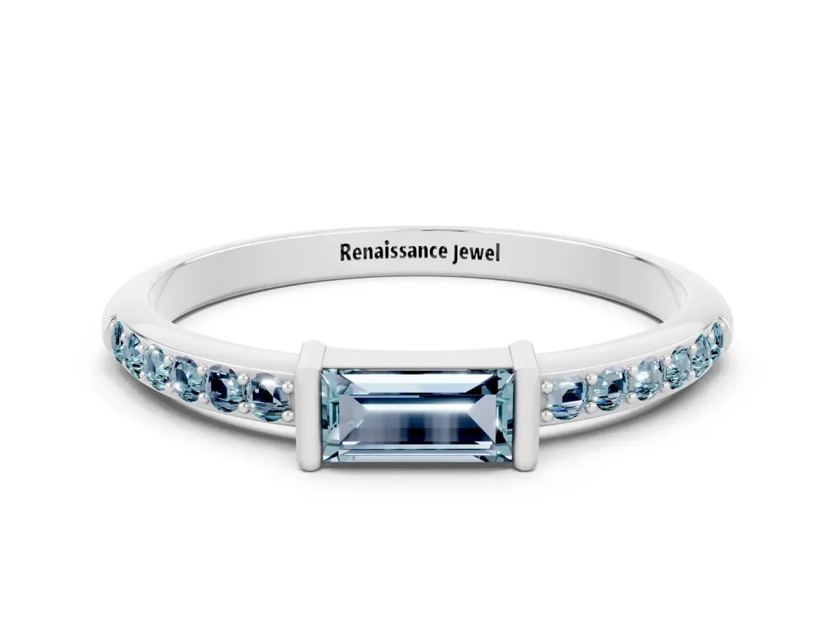 Baguette Aquamarine Pavé Band with Bar Setting Platinum
