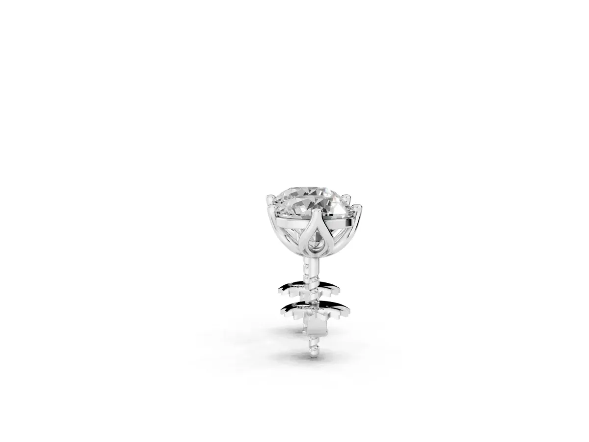 Round Diamond Flower Petal Solitaire Stud Earrings White gold