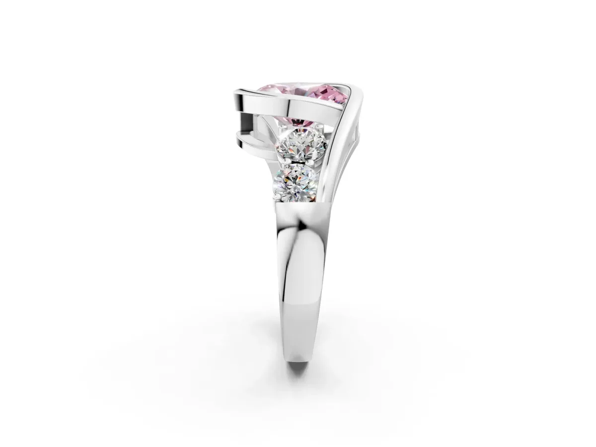 Fancy Pink Bezel Set Oval Cut Diamond Bypass Ring with Round Accents Platinum
