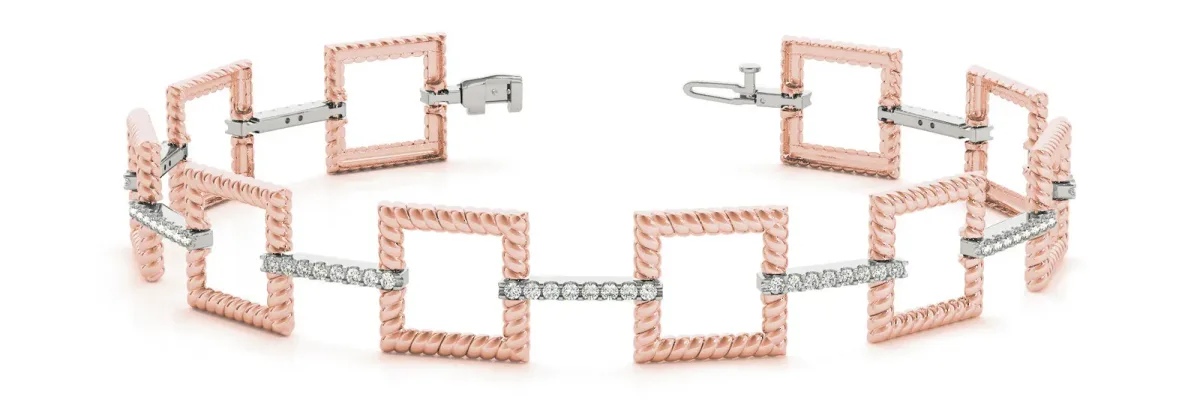 Square Link Diamond Pavé Rope Bracelet Rose gold