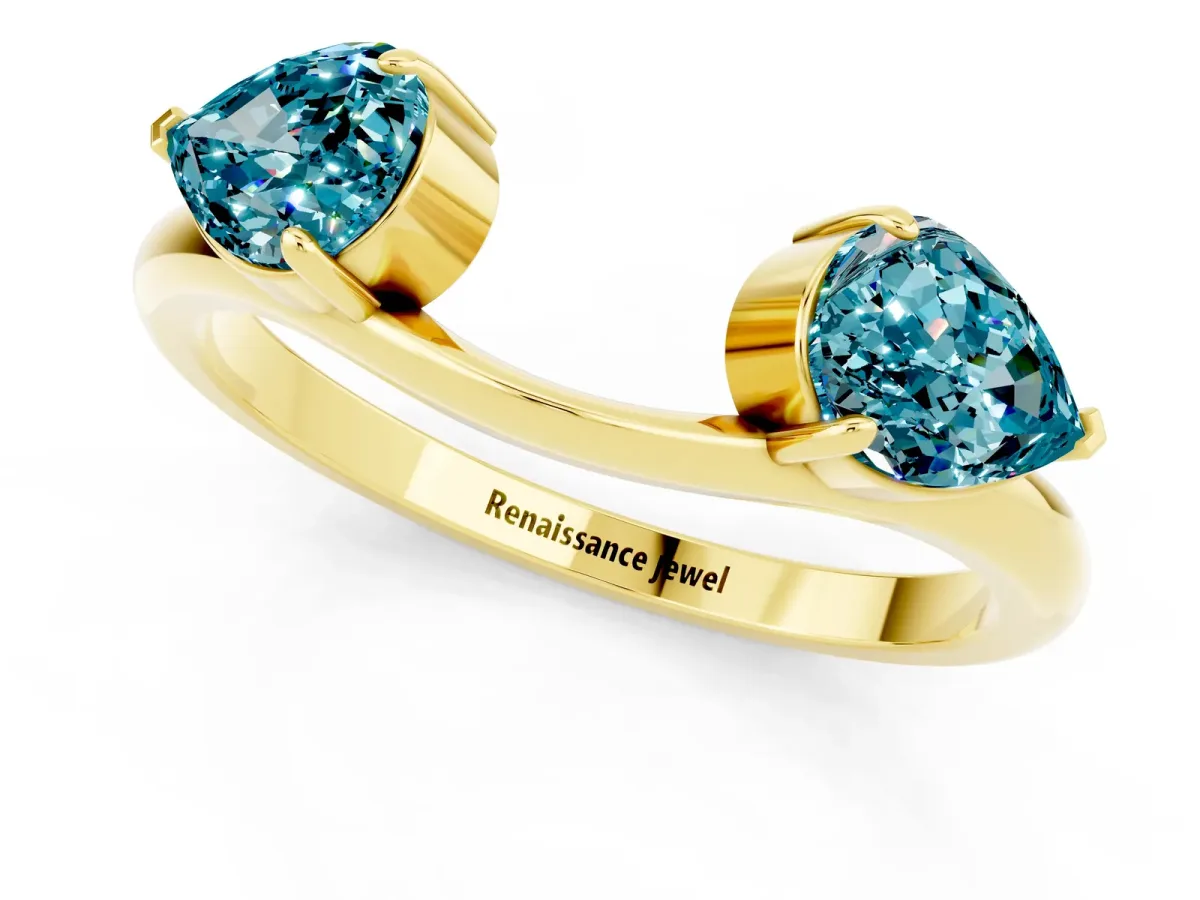 Two-Stone Pear Blue Topaz Bypass Ring with Prong Setting Yellow gold