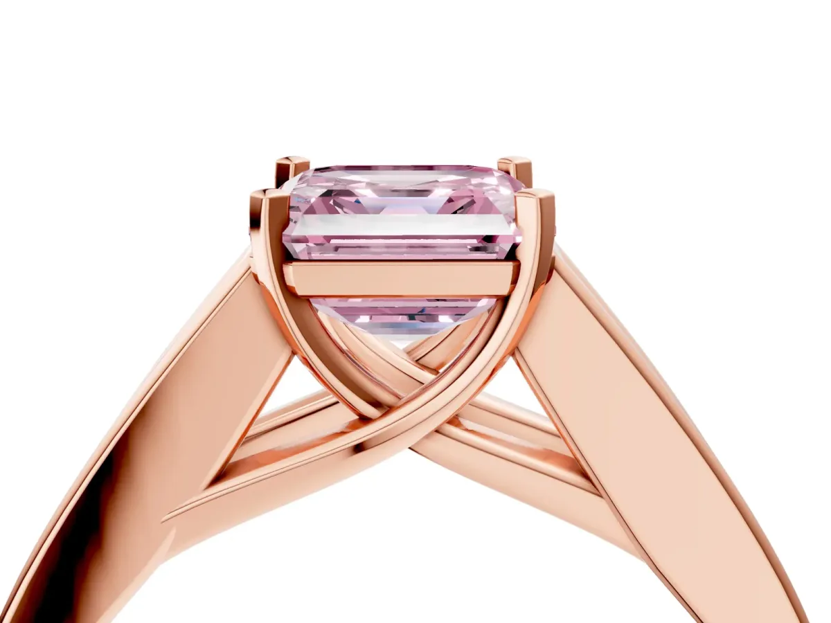 Fancy Pink Asscher Cut Cut Channel Set Solitaire Ring with Four-Prong Setting Rose gold