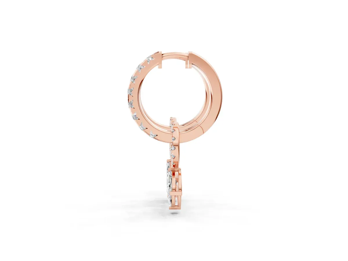 Round and Marquise Diamond Huggie Drop Earrings Rose gold