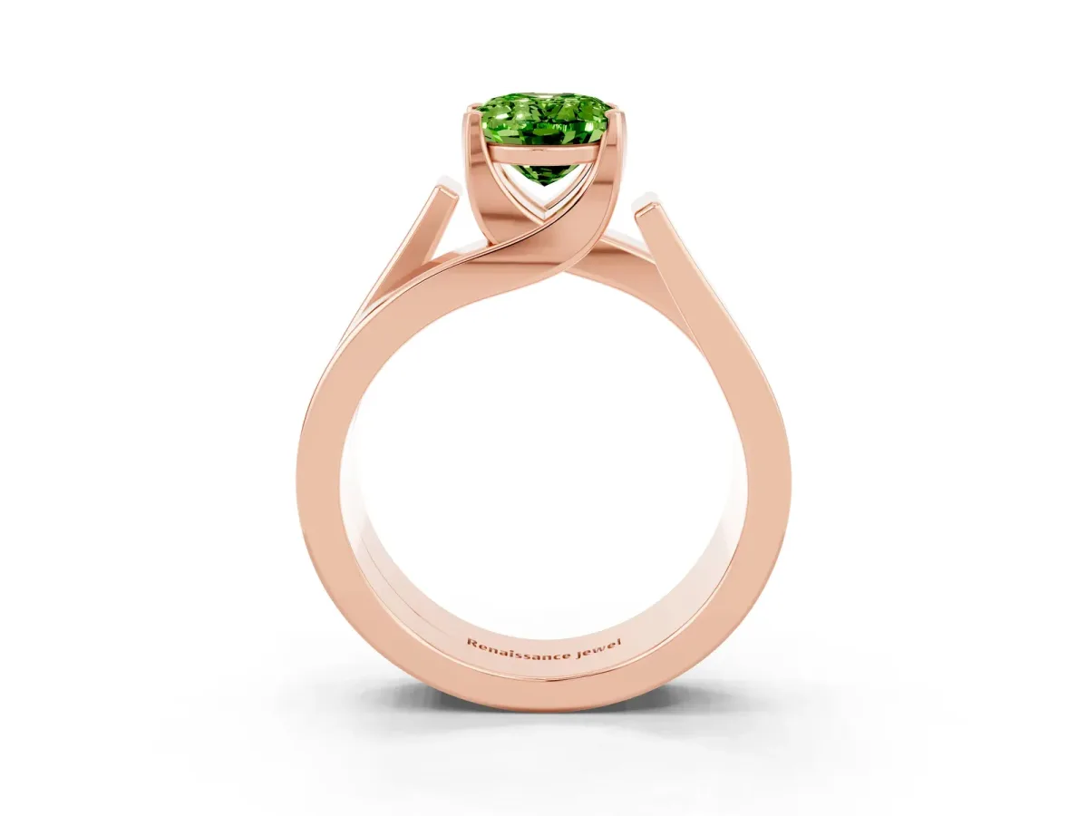 Modern Tension Set Oval Cut Peridot Solitaire Wide Band Ring Rose gold