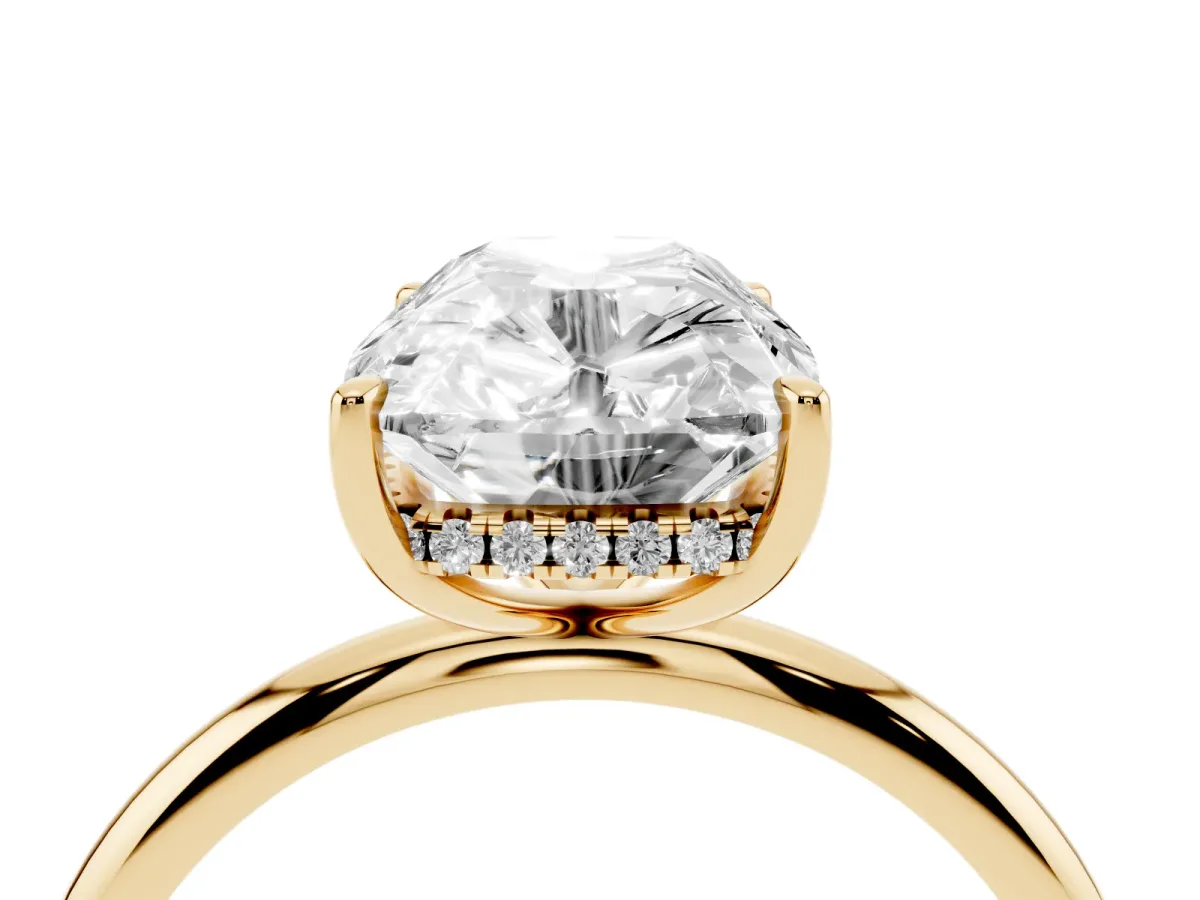 Old Mine Elongated Cushion Diamond Classic Band Four Prong Solitaire Ring Yellow gold