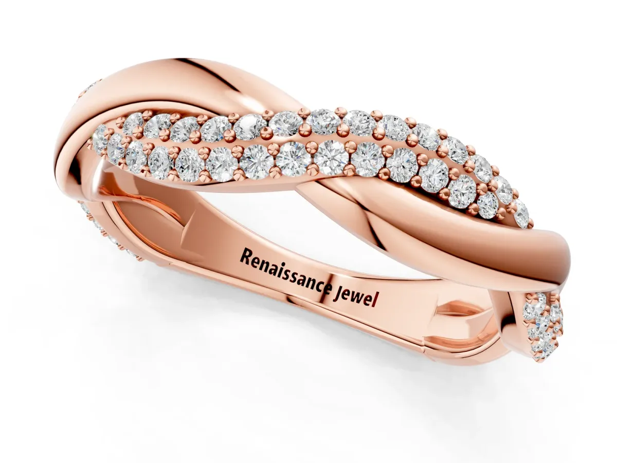 Pavé Round Diamond Twist Eternity Band with Prong Setting Rose gold