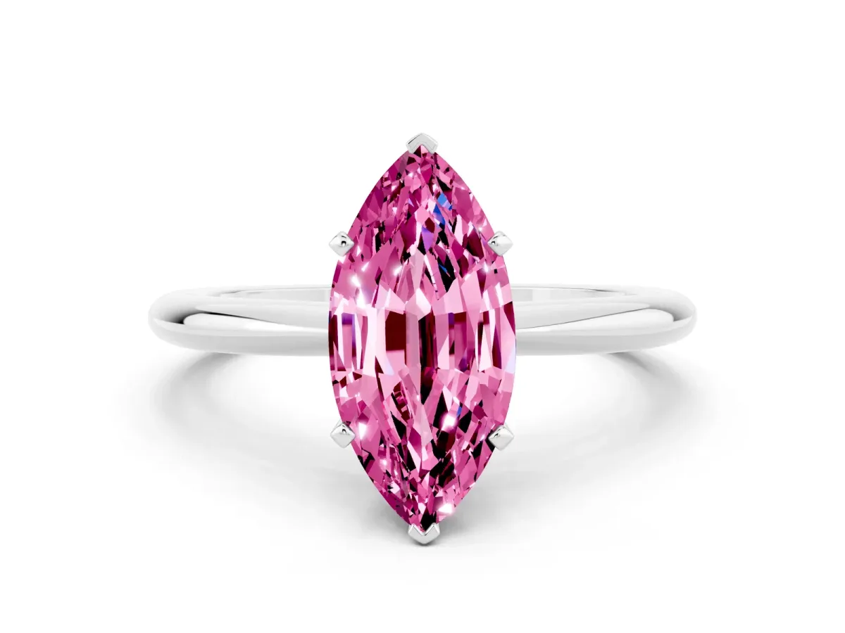 Marquise Cut Pink Sapphire Solitaire Ring with Six-Prong Setting and Classic Band Silver