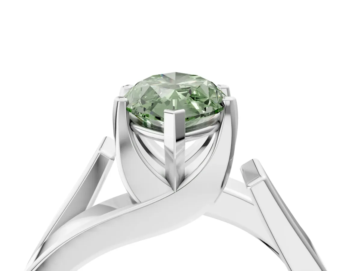 Fancy Green Modern Tension Set Marquise Cut Diamond Solitaire Wide Band Ring Silver