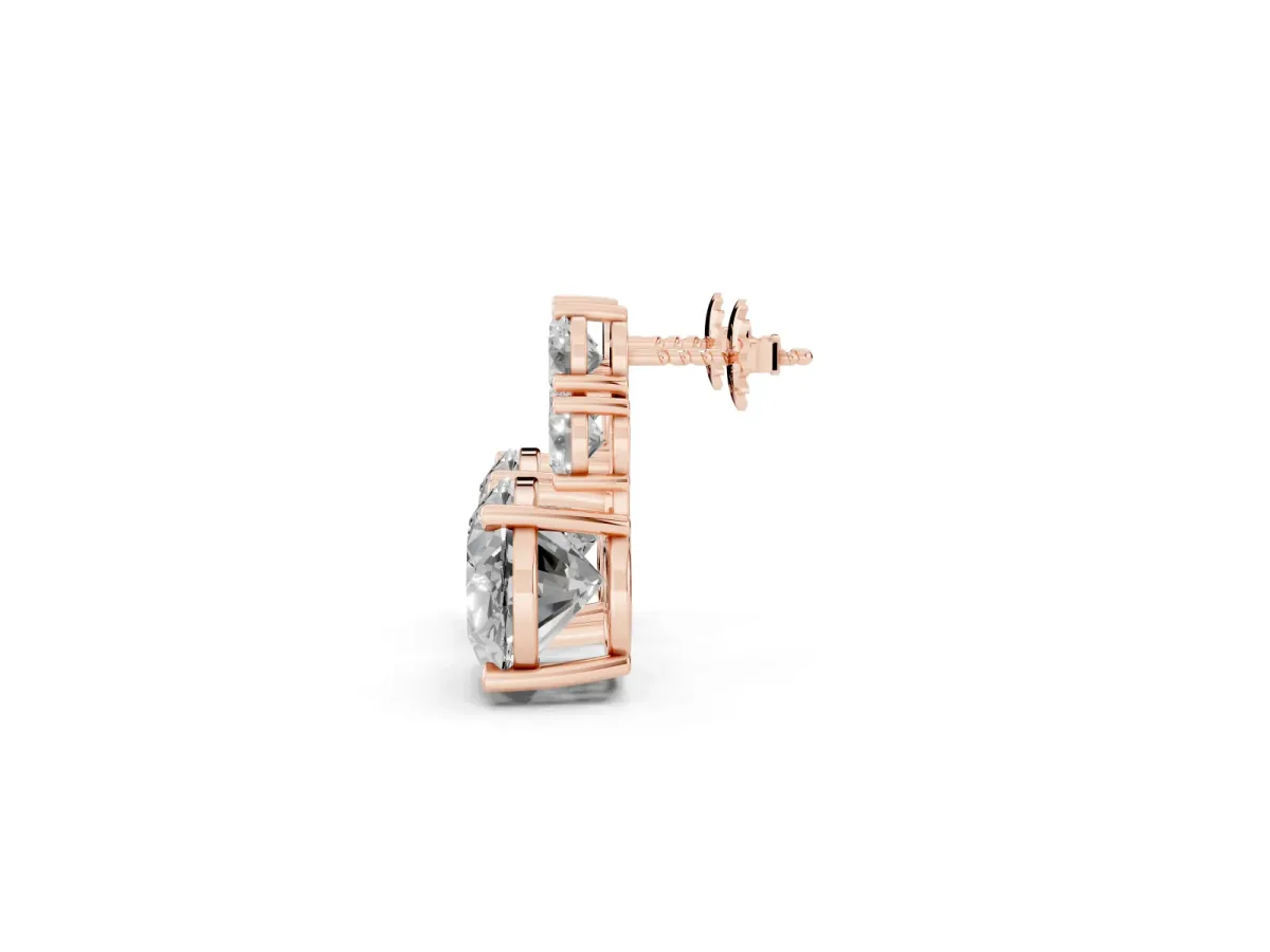East-West Oval Diamond Cluster Stud Earrings with Round Diamond Accents Rose gold