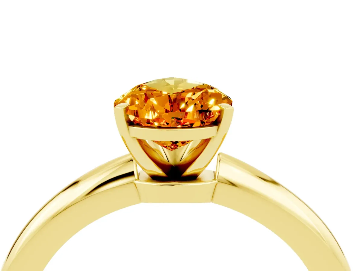 Pear Cut Citrine Solitaire Ring with Six-Prong Setting and Classic Band Yellow gold