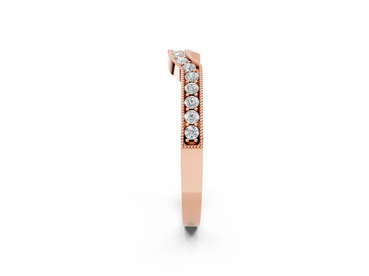 Curved Round Diamond Band with Milgrain Pavé Setting Rose gold