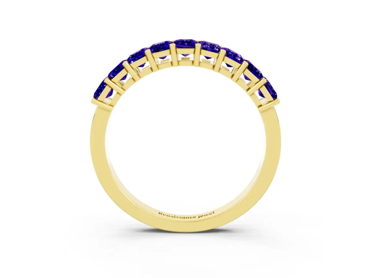 Emerald Cut Tanzanite Prong-Set Eternity Band Yellow gold