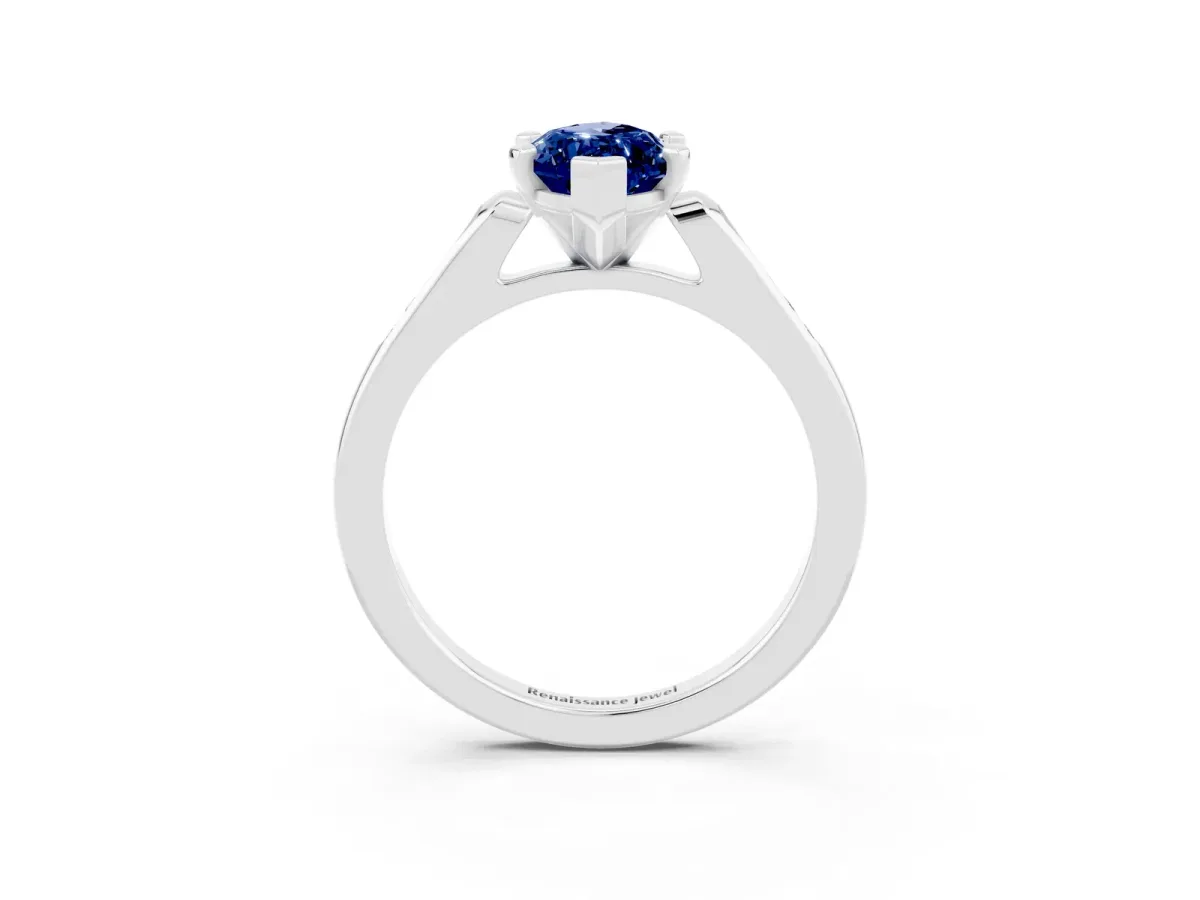 Marquise Cut Blue Sapphire Solitaire Ring with Channel Set Round Band and Prong Setting Silver