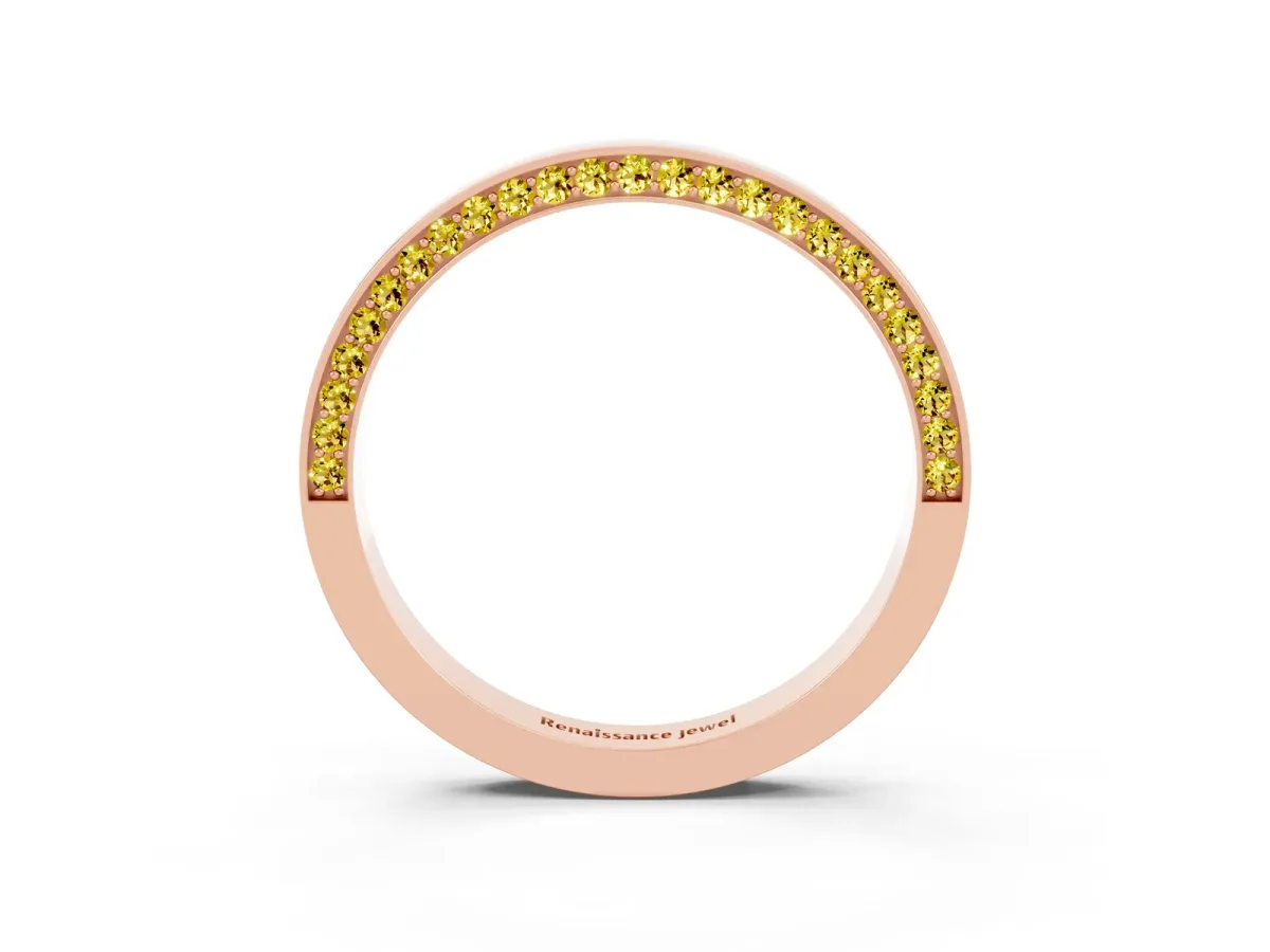 Pavé Round Yellow Sapphire Channel Set Band Rose gold