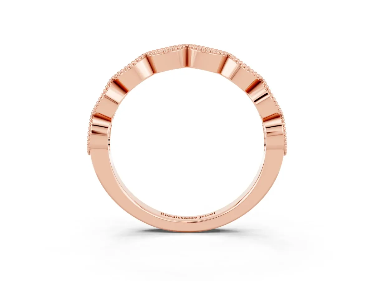 Milgrain Marquise Blue Sapphire Half Eternity Band with Bezel Setting Rose gold