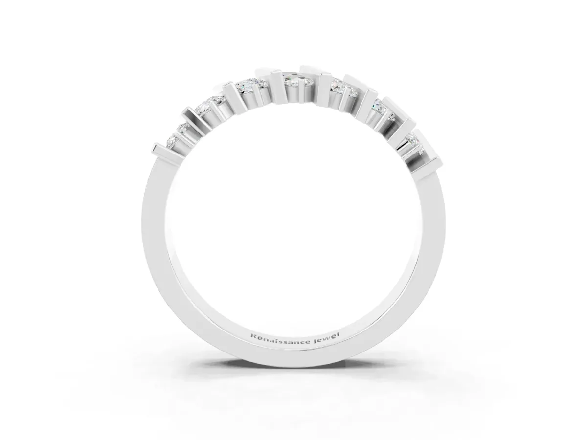 Channel Set Round Moissanite Anniversary Band with Vertical Prongs Silver