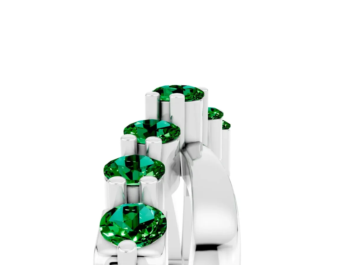 Round Emerald Prong-Set Crossover Band White gold