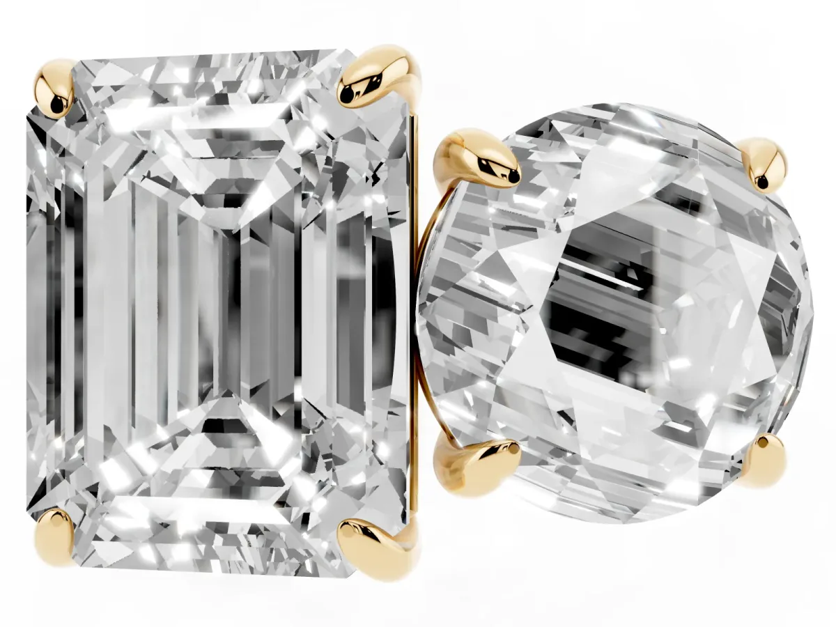 Round and Emerald Toi Moi Ring with Prong Setting and Plain Band Yellow gold