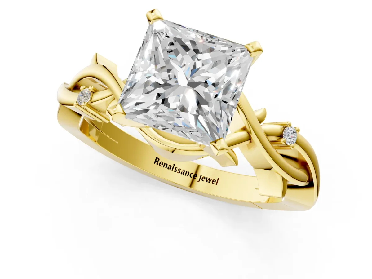 Princess Cut Diamond Solitaire Ring with Twisted Band and Prong Setting Yellow gold