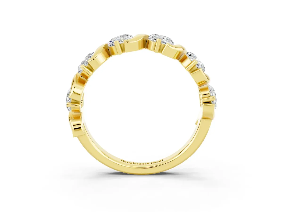 Six-Stone Round Moissanite Wave Band with Shared Prong Setting Yellow gold