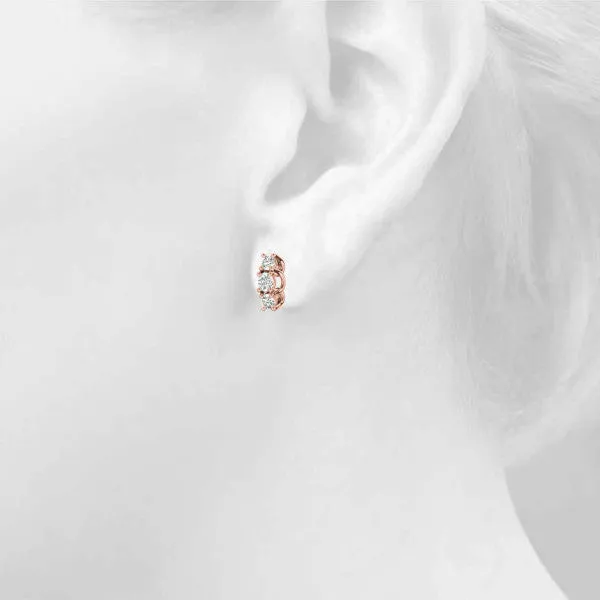 Three-Stone Round Diamond Channel Band Prong-Set Earrings Rose gold