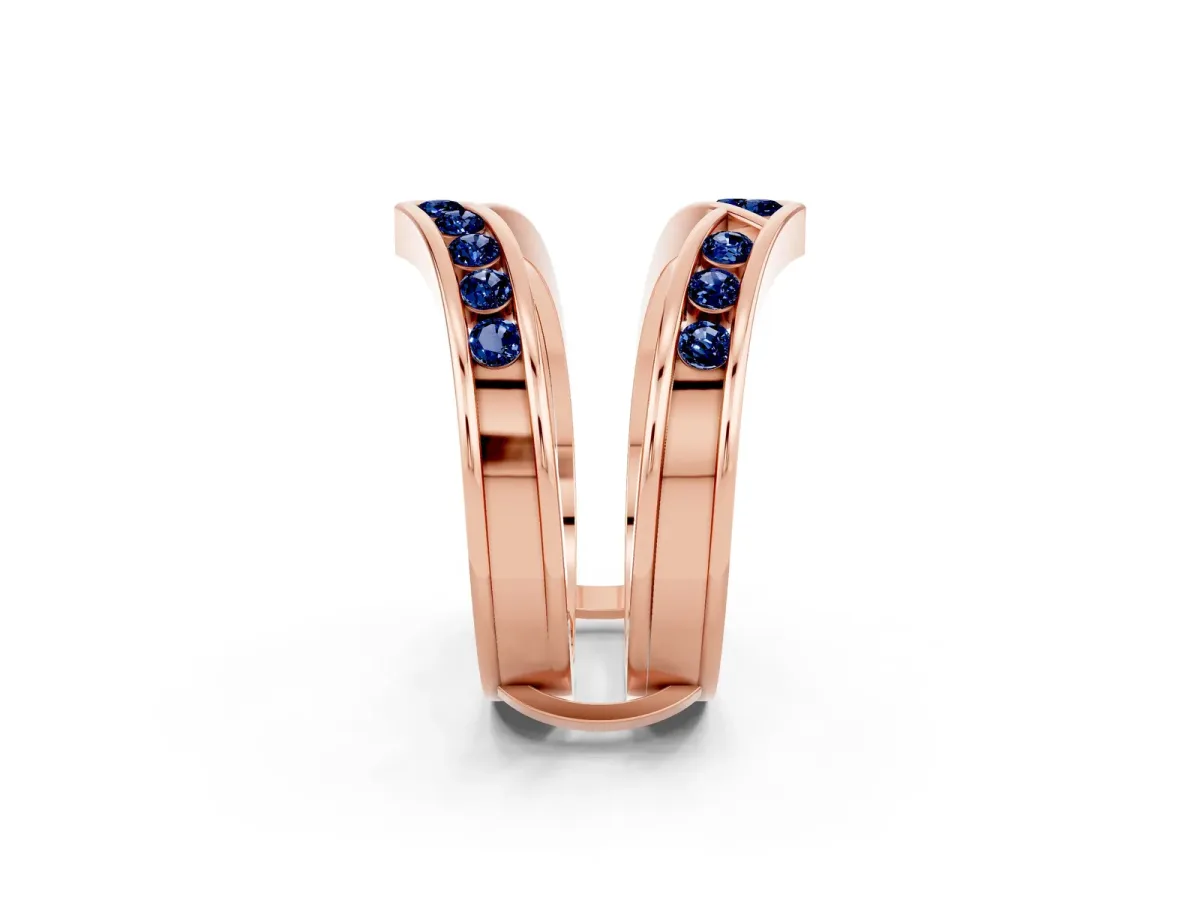 Round Blue Sapphire Channel-Set Chevron Band Rose gold